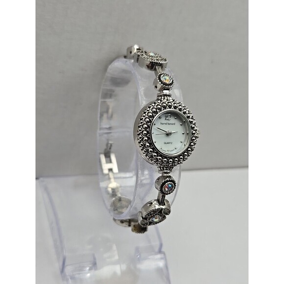 Harve Benard Marcasite Bracelet Watch Rhinestones Silver Tone Quartz New Battery - Picture 3 of 9
